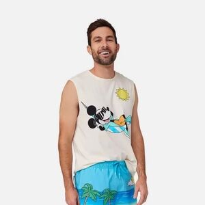 Disney Cream Graphic Tank with Mickey Beach Print
